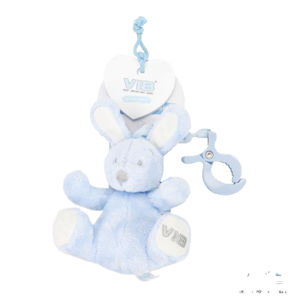 Pluche konijn met trekkoord en clip (zittend) blauw