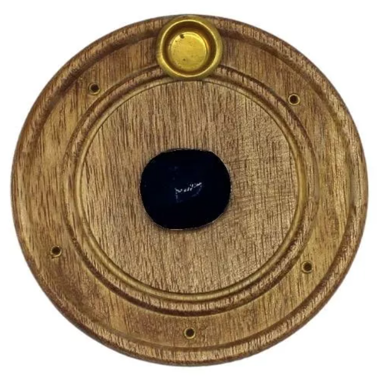 Black Tourmaline Mango Wood Incense Holder