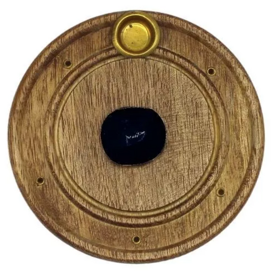 Black Tourmaline Mango Wood Incense Holder