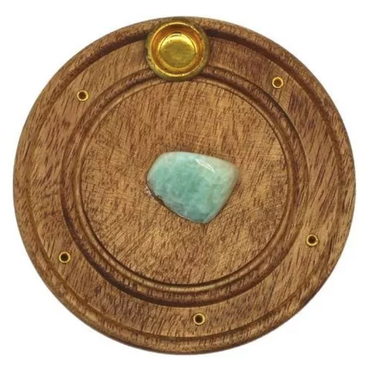 Aventurine Mango Wood Incense Holder